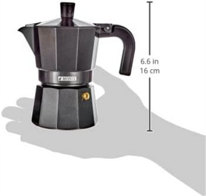 Monix Vitro Noir Aluminium Non-Stick 3 Cups Coffee Maker, Black,15cm