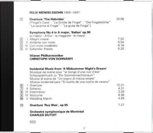Symphony No 4/Midsummer Nights Dream (Vpo/Dohnanyi