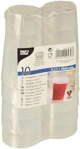 Reusable Drinking Cups 0.2 L Diameter 6.5 cm 11.4 cm Translucent Unbreakable 1 x 10 Pieces