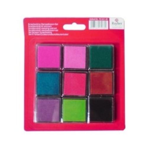 Rayher Juego de Almohadillas para Sello para álbumes de Recortes de la Marca 3,5 x 3,5 cm de 9 Colores