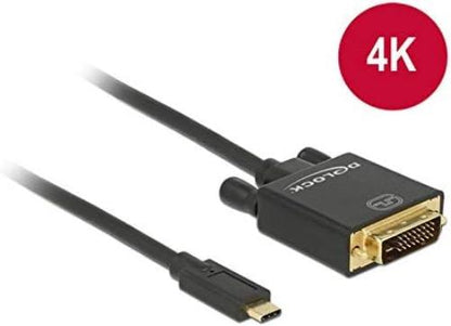 Delock DP Cable USB Type C Male to DVI 24 + 1 Male (Old Fashion) 4 K 30Hz/1 m Black