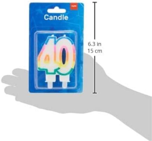 Folat 22894 40th Birthday Glitter Candles with 2 Holders, Multi Colours, Zahl 40