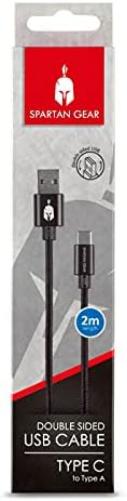 Spartan Gear - Double Sided USB Cable (Type C) (Length: 2m - Compatible With PlayStation 5Xbox Series X/Stabletmobile) (Colour: Black) [