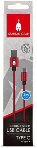 Spartan Gear - Double Sided USB Cable (Type C) (Length: 2m - Compatible With PlayStation 5Xbox Series X/Stabletmobile) (Colour: Red) [