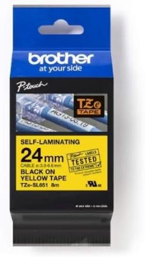 Brother TZESL651 Nastro Standard Laminato da 24mm Nero/Giallo (8m) adatto a etichettatura di cavi
