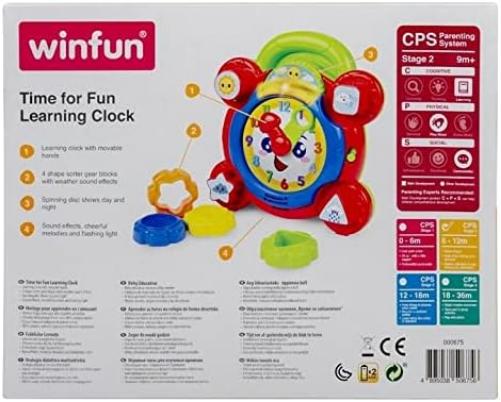 Winfun Time For Fun Learning Clock | A Fun Interactive Way To Learn To Read The Time | Movable Hands And Sound Effects | Suitable For Boys And Girls Aged 3 Months And Up
