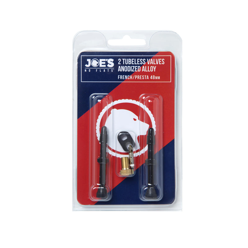 Joe's No Flats Tubeless Anodized Black Presta Valves (Pair) 48Mm  48Mm