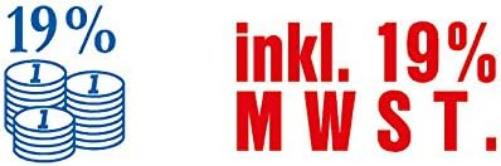 Trodat Office Printy 4912 Selbstfärbender Textstempel, Text INKL. 19% MWST, Abdruckfarbe blau-rot, 47 x 18 mm Abdruck 47x18mm INKL 19% MWST