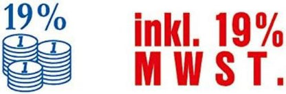 Trodat Office Printy 4912 Selbstfärbender Textstempel, Text INKL. 19% MWST, Abdruckfarbe blau-rot, 47 x 18 mm Abdruck 47x18mm INKL 19% MWST