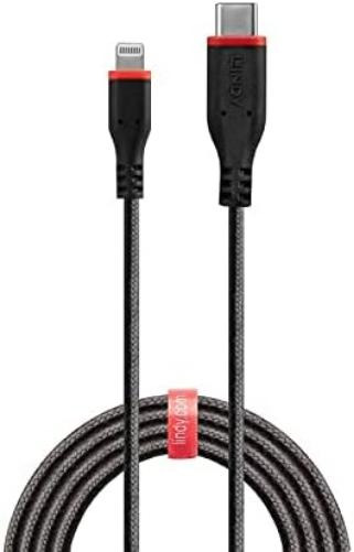 LINDY 2m Reinforced USB Type C to Lightning Charge & Sync Cable LINDY 31287 2m robustes USB Typ C an Lightning Ladekabel