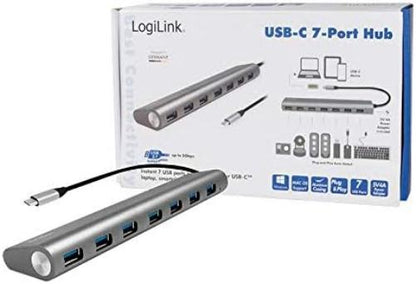LogiLink USB Hub for PC/Laptop Aluminium Housing grey Silver 7-Port USB 3.1 7-Port
