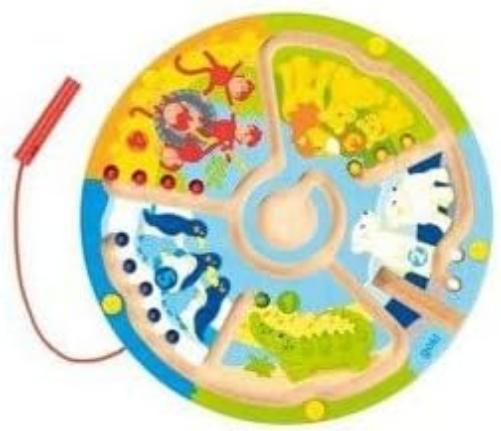 Goki 58716 Laberinto magnético - Aprender a contar en el zoológico Wooden Puzzles, Multi-Coloured (Multi-Coloured