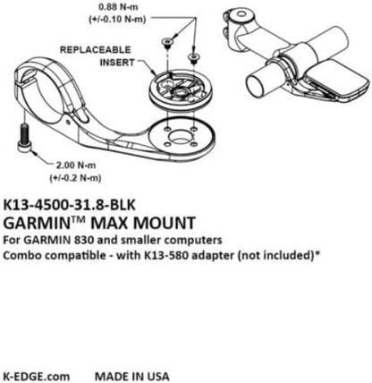 K-Edge Garmin Max XL Mount, 31.8mm, Black