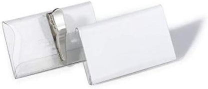 Durable 811019 Portanombres (con pinza de cocodrilo, 40 x 75 mm) Paquete de 25 piezas, transparente
