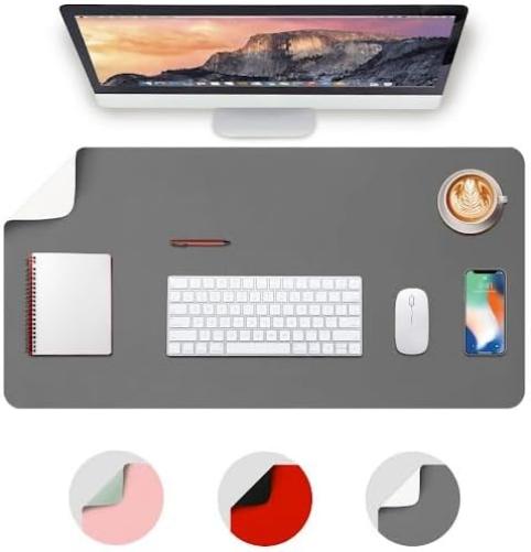 Deflecto Reversible Double sided Faux Leather Desk Pad Protector,Mouse Pad,Office Desk Mat,Non-Slip,Waterproof Writing Pad (80cm x 40cm, Grey/White)