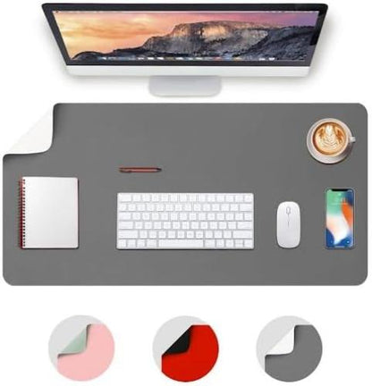 Deflecto Reversible Double sided Faux Leather Desk Pad Protector,Mouse Pad,Office Desk Mat,Non-Slip,Waterproof Writing Pad (80cm x 40cm, Grey/White)