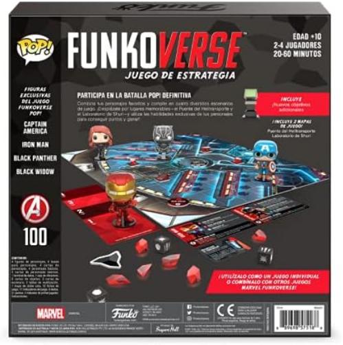Funko Games Funkoverse: Marvel 100 4-Pack - Spanish Version - Captain America, Black Widow, Iron Man And Black Panther - 3'' (7.6 Cm) POP! - Light Strategy Board Game For Children & Adults (Ages 10+)