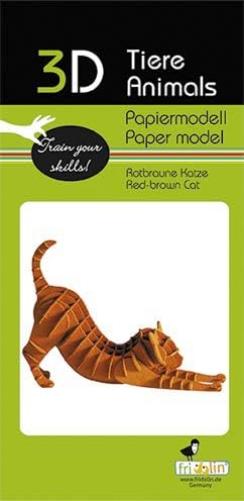 Fridolin 3D Papiermodell - Katze rotbraun