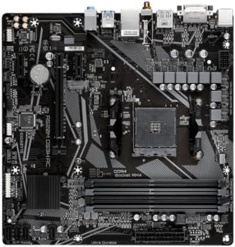 GIGABYTE A520M DS3H AC Motherboard - AMD Ryzen 5000 Series CPUs, 5+3 Phases VRM, up to 4733MHz DDR5 (OC), 1xPCIe 3.0 M.2, GbE LAN, WIFI 5, USB 3.2 Gen 1