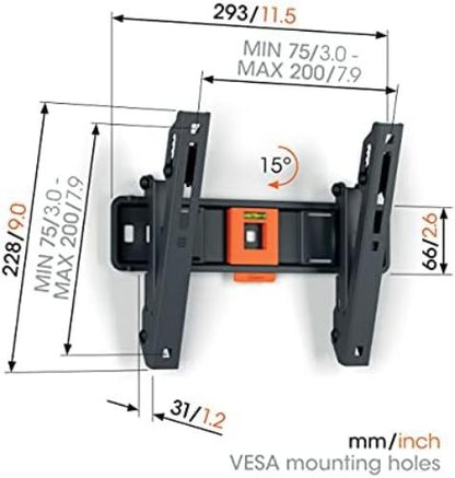 Vogel's TVM 1215 tilting TV wall bracket for 19-43 inch TVs, Max. 33 lbs (15 kg), TV wall mount, Max. VESA 200x200, Universal compatibility