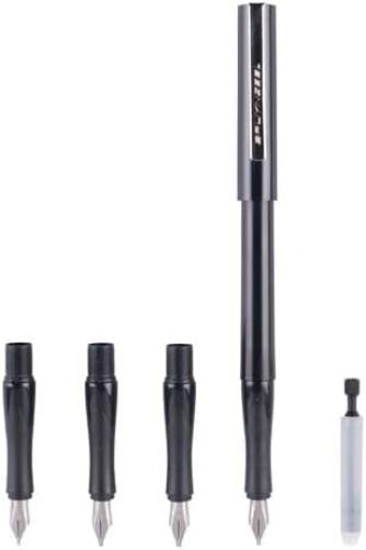 Bruynzeel Set Calligrafia Basic | Calligrafia per Principianti | Set di Penne Stilografiche con 4 Pennini, 3 Cartucce d'Inchiostro Nero e Convertitore d'Inchiostro + Istruzioni