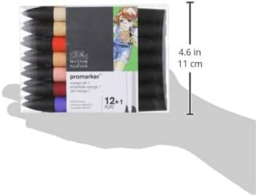 Winsor & Newton 0290139 Promarker, professionele layoutmarker - 2 punten, fijn en breed voor tekeningen, ontwerp en lay-outs - Set 12 Promarker, Manga Expansion Pack 1