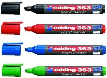edding 363 marcador para pizarras blancas - multicolor - juego de 4 rotuladores - punta biselada 1-5 mm - rotulador para pizarra blanca, borrado en seco - flipchart, tablón de notas - recargable