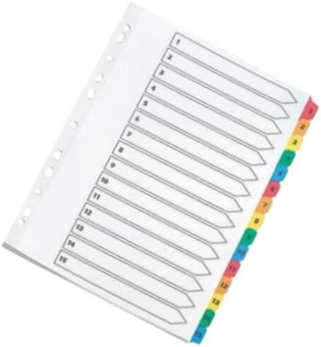 Q-Connect Index A4 Multi-Punched 1-15 Reinforced Multi-Colour Numbered Tabs KF01520
