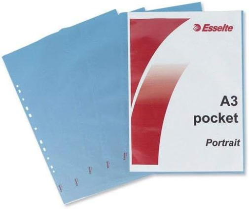 Esselte Quality Plastic Punched Pocket A3 Portrait, Clear Matt Finish, Top Open, 85 Micron Polypropylene, Pack of 10, 47181
