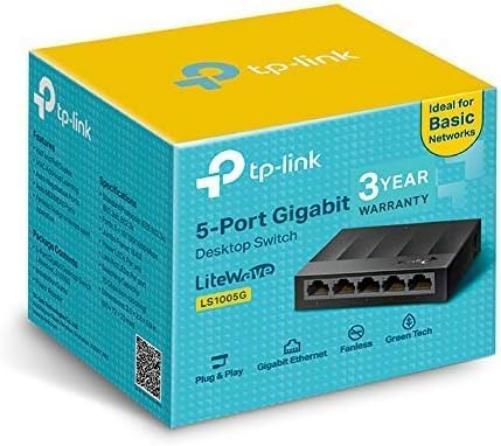 TP-Link LS1005G 5-Port Gigabit Network Switch, Desktop/Wallmount Ethernet Splitter, Plug and Play, Power Saving, Fanless design, IEEE 802.3X, Auto-MDI/MDIX, Perfect for Home/Office/Surveillance