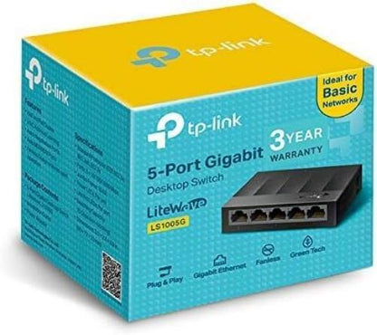 TP-Link LS1005G 5-Port Gigabit Network Switch, Desktop/Wallmount Ethernet Splitter, Plug and Play, Power Saving, Fanless design, IEEE 802.3X, Auto-MDI/MDIX, Perfect for Home/Office/Surveillance