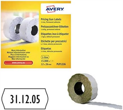 Avery Labels for Labelling Gun 1-Line Permanent White 12x26mm 1500 Per Roll Ref WP1226