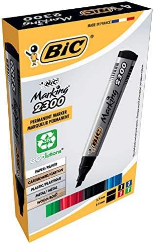 BIC 2300 Ecolutions - Pennarello indelebile con punta a scalpello, confezione da 4 pezzi, contenuto della confezione: 4 astucci