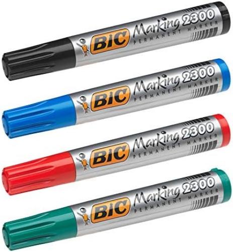 BIC 2300 Ecolutions - Pennarello indelebile con punta a scalpello, confezione da 4 pezzi, contenuto della confezione: 4 astucci