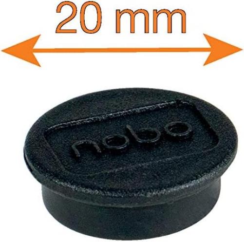 Nobo Magneti per Lavagna Bianca Magnetica, Diametro 20 mm, Confezione da 8, Nero, 1901440