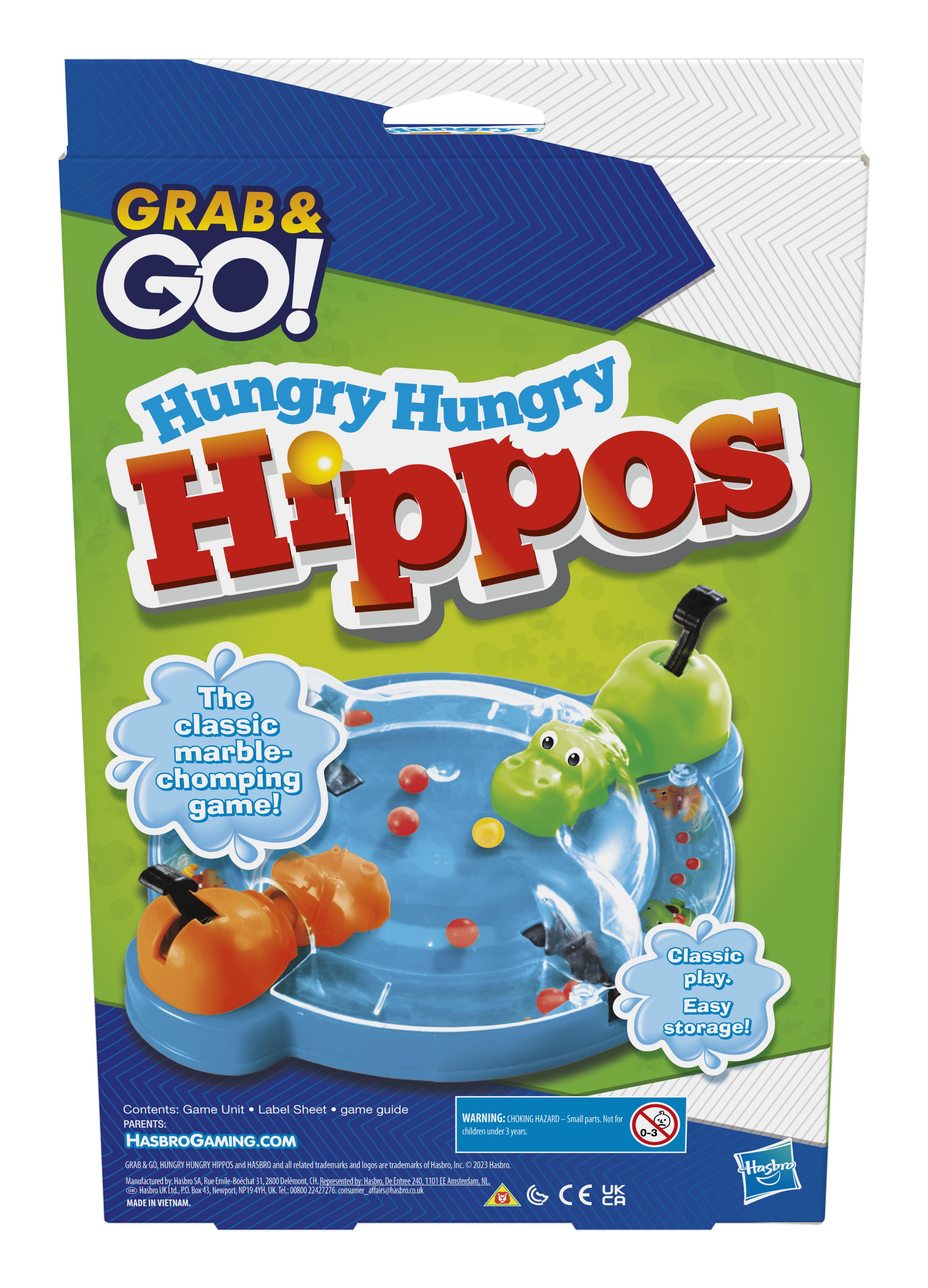 Hasbro Gaming Hungry Hungry Hippos Grab and Go Game, Portable Game for 2 Players, Travel Game for Kids, Includes 2 Chomping Hippos