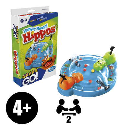Hasbro Gaming Hungry Hungry Hippos Grab and Go Game, Portable Game for 2 Players, Travel Game for Kids, Includes 2 Chomping Hippos