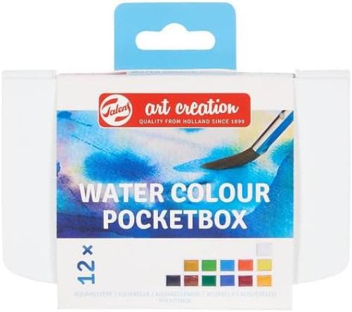 Talens Art Creation Aquarelverf Pocket Box met 12 Kleuren, Penseel & Spons | Schilderen voor Volwassenen