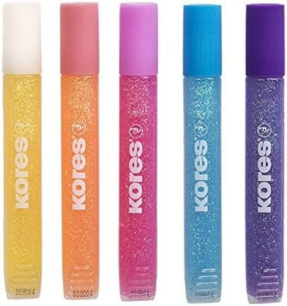 Kores - Pastel glitterstiften voor kinderen, veilig en niet giftig voor kunst en handwerk, precisiepunten, verpakking van 5 kleuren x 10,5 ml