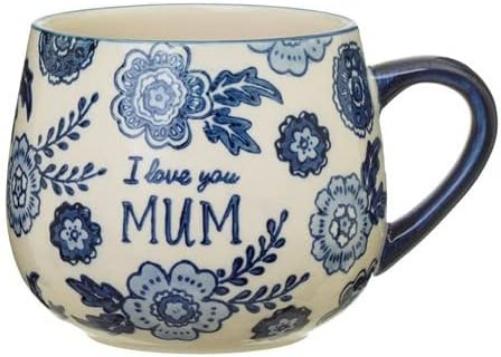 Sass & Belle Blue Willow Mum Mug – I Love You Mum Floral Coffee Tea Mug Gift for Her – Ceramic Cup for Mother's Day, Birthday, or Everyday Thoughtful Moments