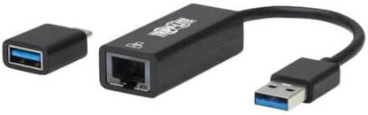 Tripp Lite USB-C, USB-A to RJ45 Gigabit Ethernet Network Adapter (2xM/F), USB 3.2 Gen 1, Black (U336-000-GB-CA