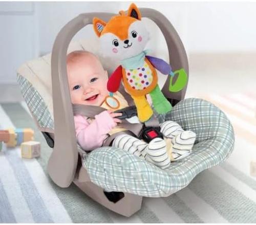 Clementoni Baby Easy-Peasy Soft Fox Travel Plush Toy for Children 0+ Months, Rustling Rattle with Biting Pendant, Pliers for Prams and Car, Machine Washable, 17623