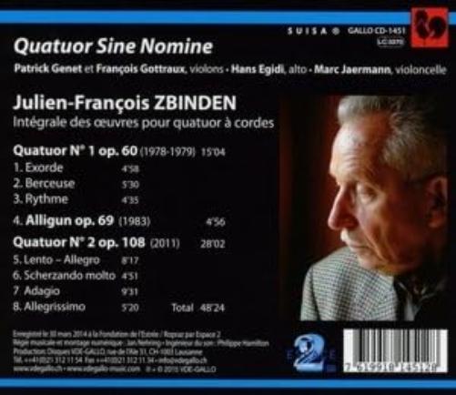 Quatuor Sine Nomine - Julien-Francois Zbinden: Integrale