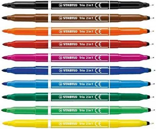 Felt Tip Pen - STABILO Trio 2 in 1 - Pack of 10 - Assorted colours