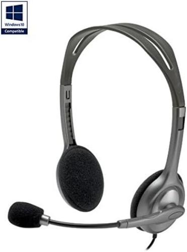 Logitech H111 Wired Headset, Stereo Headphones with Noise-Cancelling Microphone, 3.5 mm Audio Jack, PC/Mac/Laptop/Smartphone/Tablet - Black
