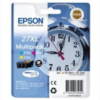 Epson Multipack 27XL Alarm Clock, Original XL Ink Cartridges High Capacity, Cyan, Magenta, Yellow, WF-3620DWF/WF-3640DTWF/WF-7110DTW/WF-7210DTW/WF-7610DWF/WF-7620DTWF/WF-7710DWF/WF-7715DWF/WF-7720DTWF