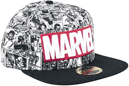 Marvel Logo and Comic Pattern Snapback Baseball Cap, Grey (Grey Grey), One Size