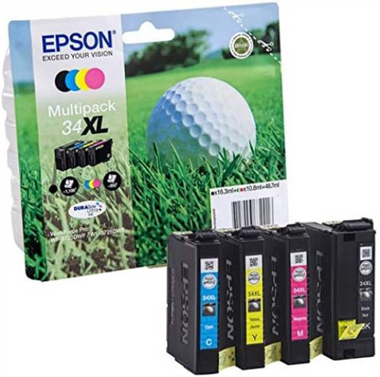 Epson 34XL Golfball Genuine High Yield Multipack, 4-colours DURABrite Ultra Ink Cartridges, Black/Yellow/Magenta/Cyan