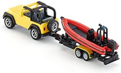 siku 1658, Jeep with Boat, Metal/Plastic, Yellow/Red, Removable trailer, Floatable boat