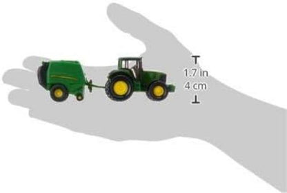 siku 1665, John Deere Tractor with Round Baler and 2 Bales, Metal/Plastic, Green, Moving parts Tractor with round baler Single